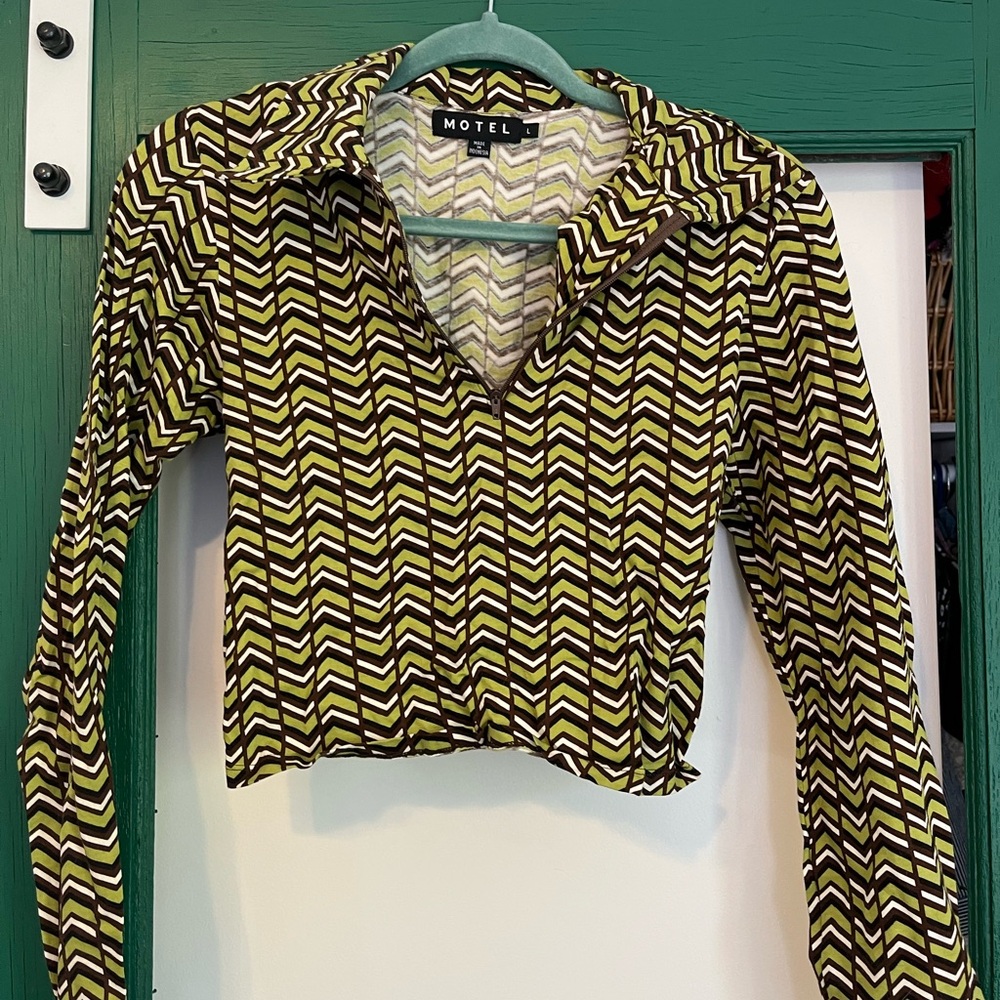Motel Rocks Zigzag Women's Blouse - Black and Green
